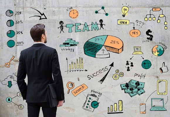 businessman analyzing teamwork and success