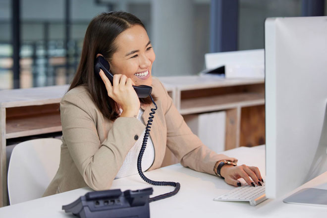 friendly customer support representative calling