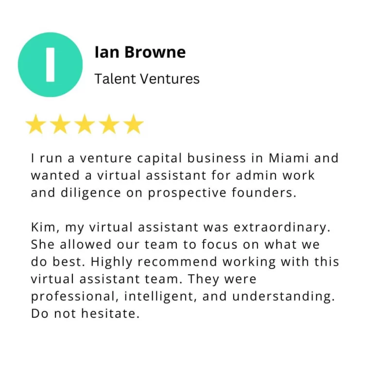 Ian Browne's venture capital business in Miami offers feedback for A+ Virtual Pro services.