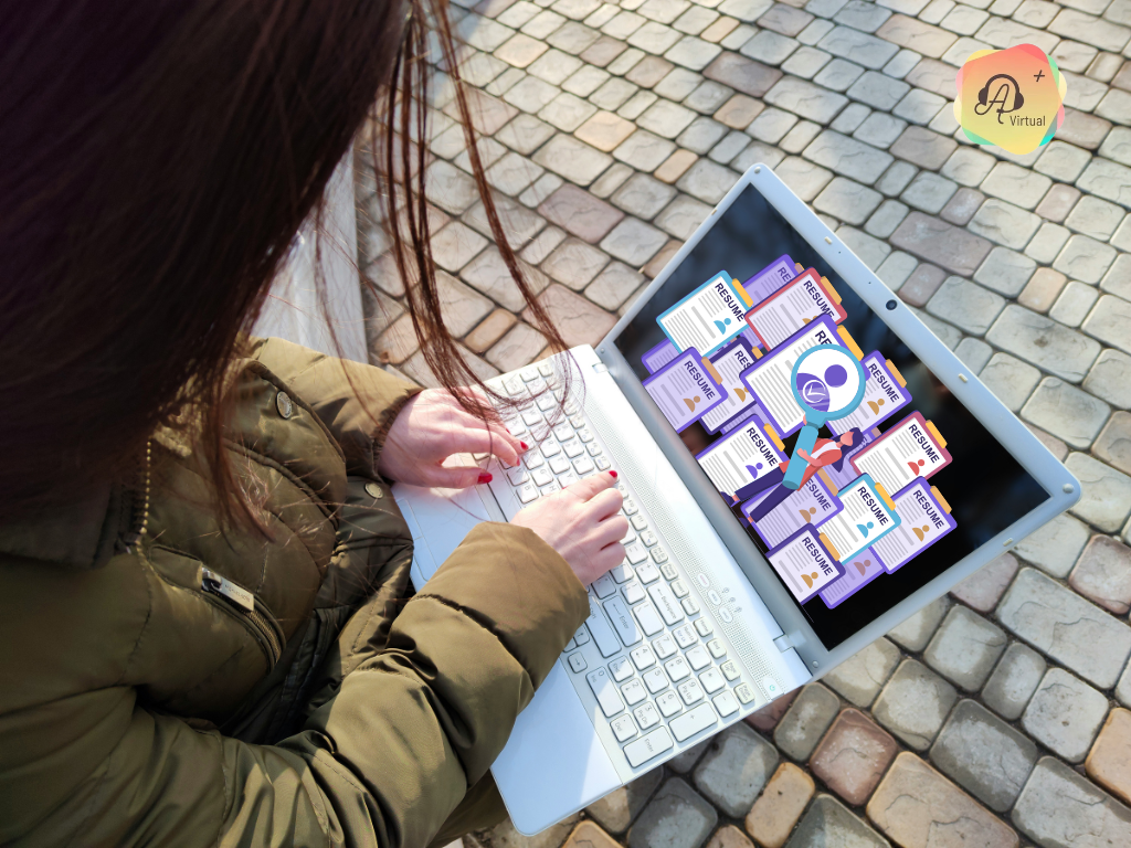 A woman with her laptop viewing some graphics of resume - AVPs